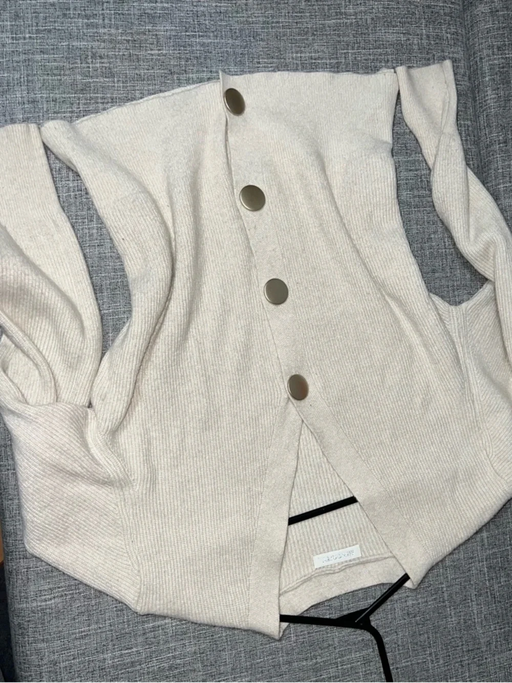 Cream Ribbed V-Neck Button-Front Cardigan Sweater - Picture 6 of 9